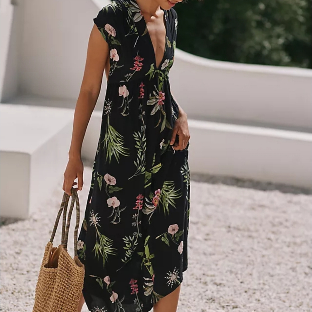 Anthropologie Floral Black Dress Maxi